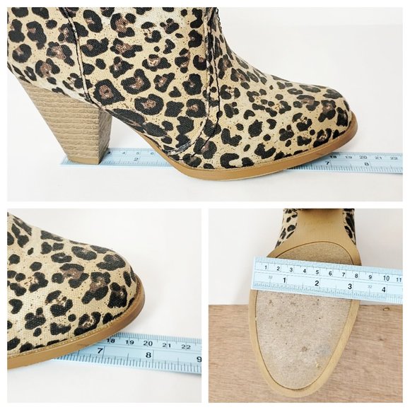 Rampage Ankle Booties Leopard Canvas Block Heel Animal Print Round Toe Boots - Picture 13 of 15